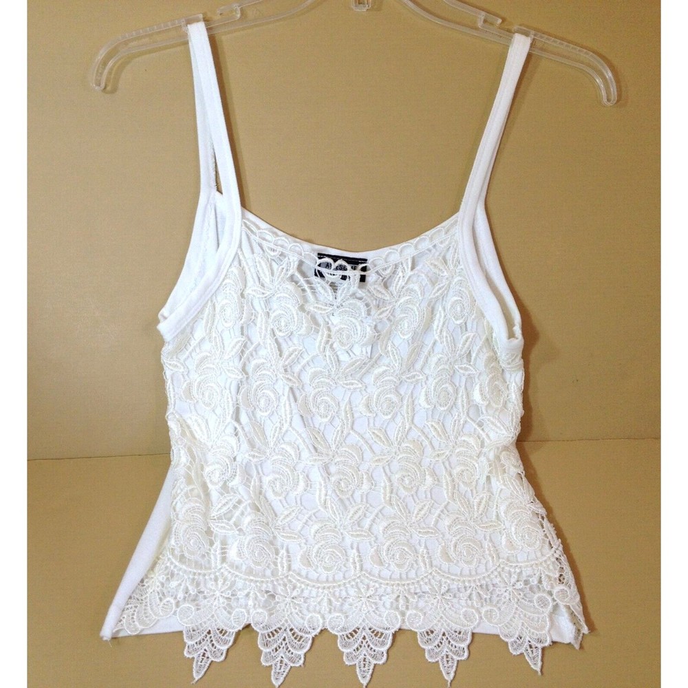 𝅺VINTAGE 90s Y2K Awesome Wear Ivory Chandelier Lace Spaghetti Strap Crop Top L